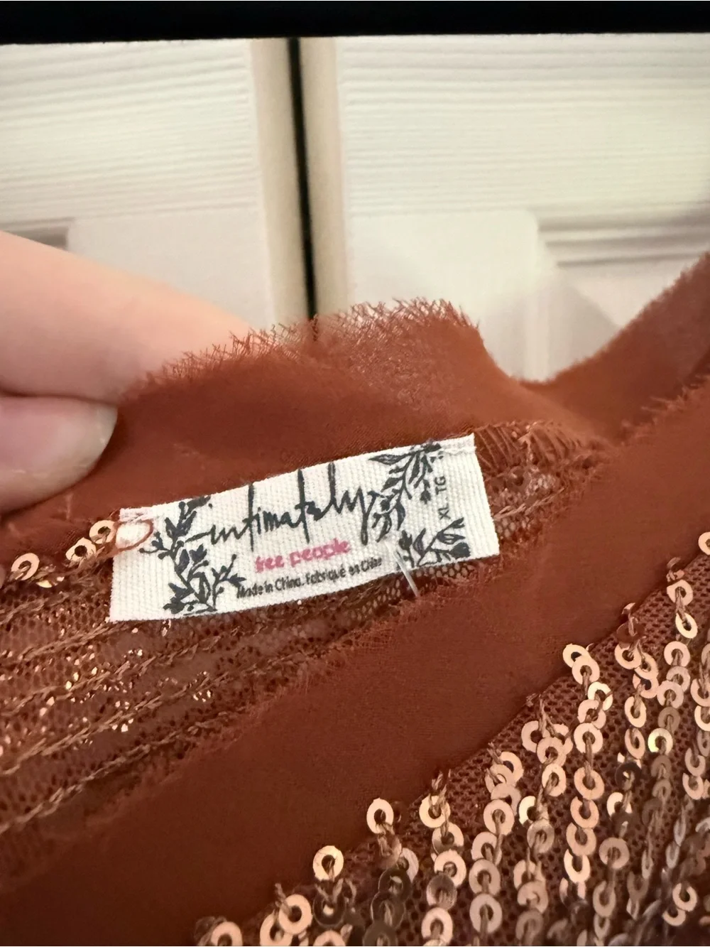 NWT Free People Shimmer & Shine Bodysuit in Sunset Orange Brown Sequins Size XL